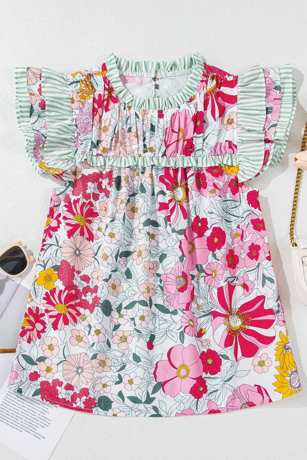 Chic Floral Print Striped Ruffle Trim Blouse | S-XL
