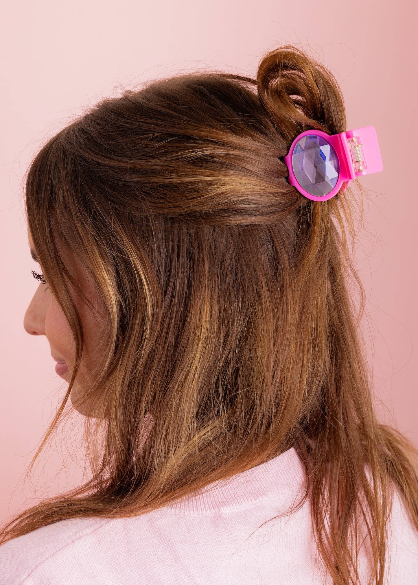 Claw Hair Clip - Small - Pink w/ Purple Oval Gemstones
