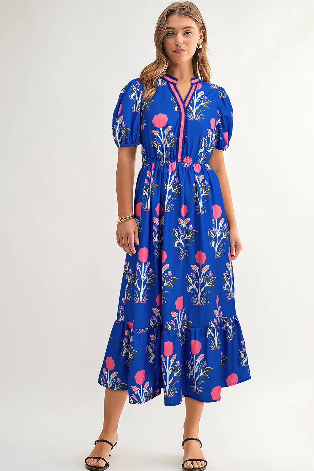 BOHO Floral Puff Sleeve High Waist Maxi Dress | S-XL