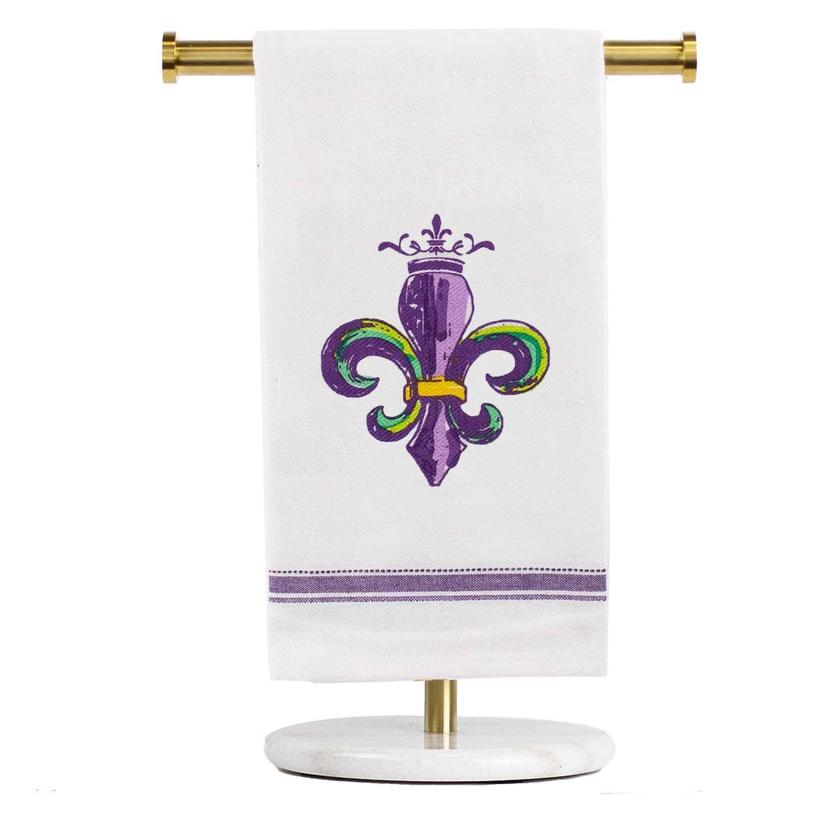 Krewe Fleur Hand Towel White/Green/Purple/Yellow 20x28
