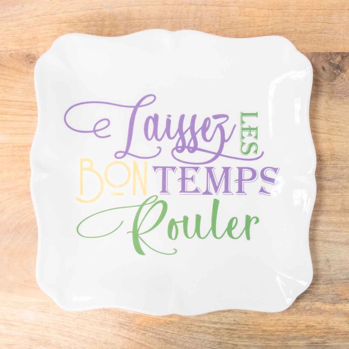 Laissez Les Bon Temps Platter White/Purple/Green/Yellow 11.5x11.5