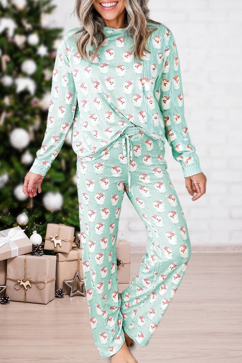 Christmas Santa Claus Striped Print Lounge Set | S-2XL