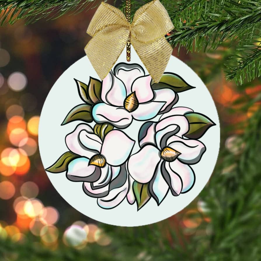 Colorful magnolia Christmas ornament