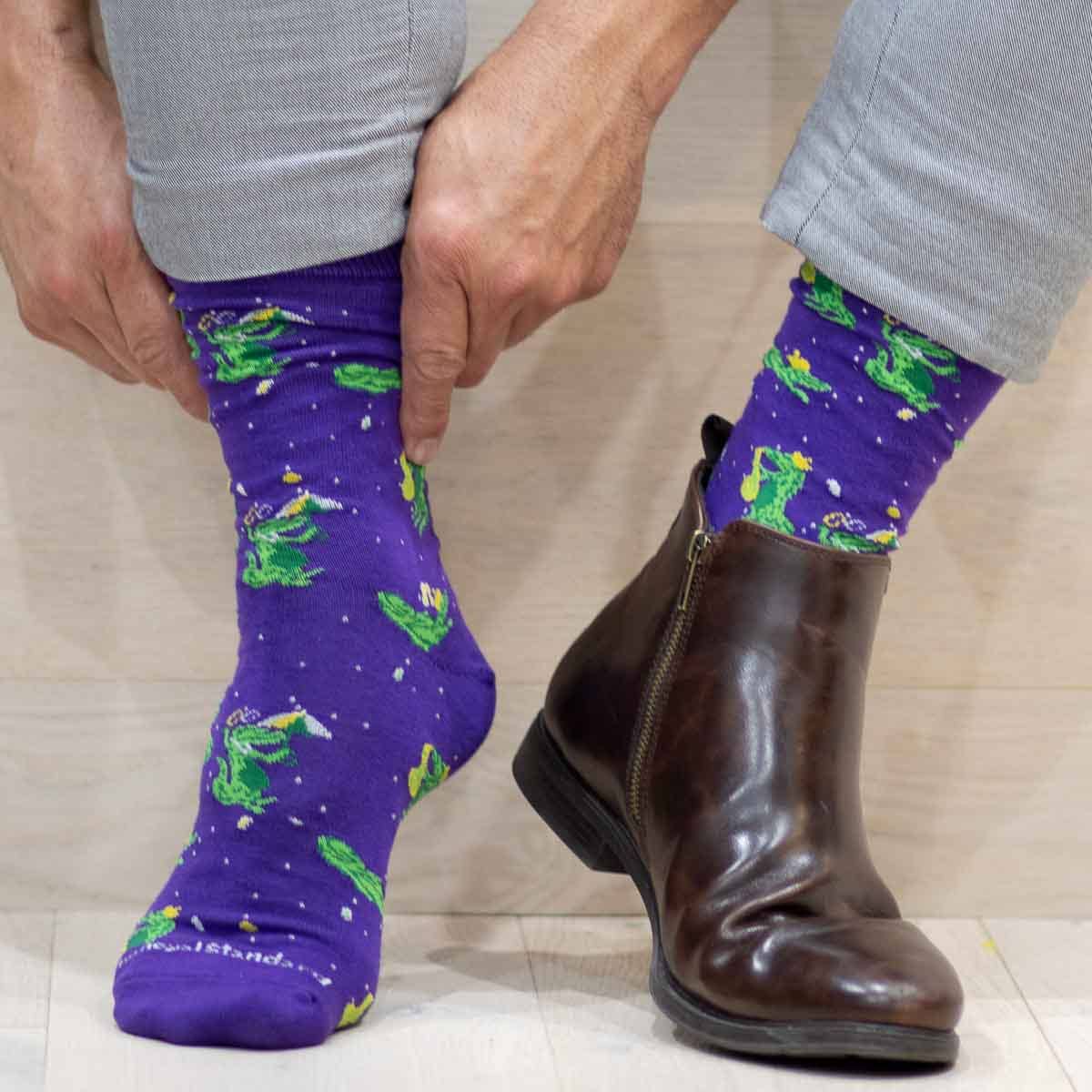 Men's Mardi Gras Mambo Gator Socks Purple/Green One Size