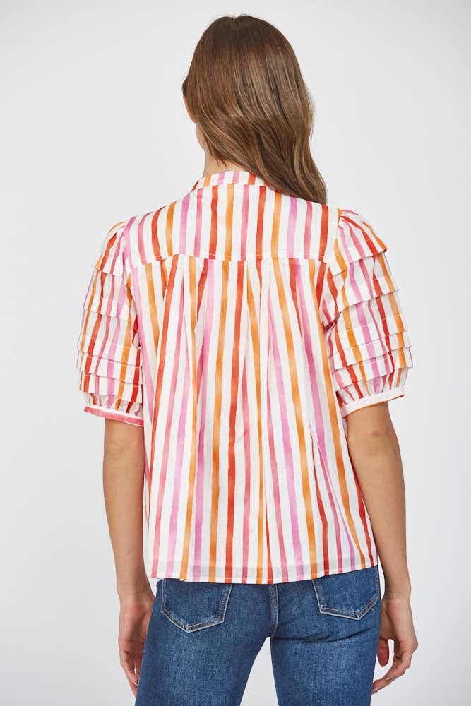 STRIPE COTTON POPLIN TUCK DETAIL PUFF SLV SHIRT FT22203