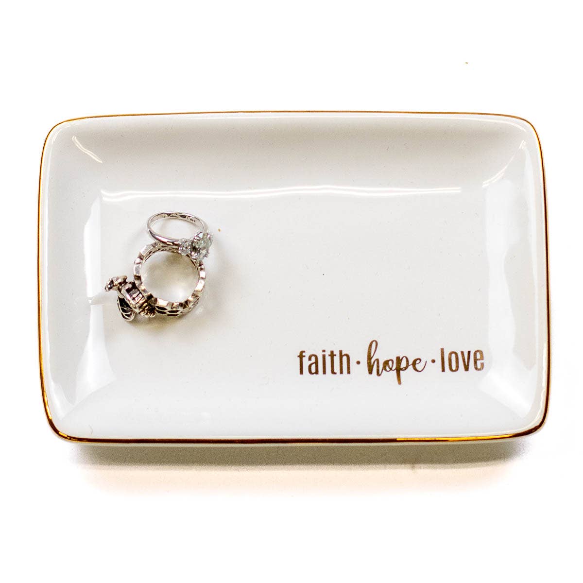 Faith Hope Love Trinket Dish White/Gold 6x4