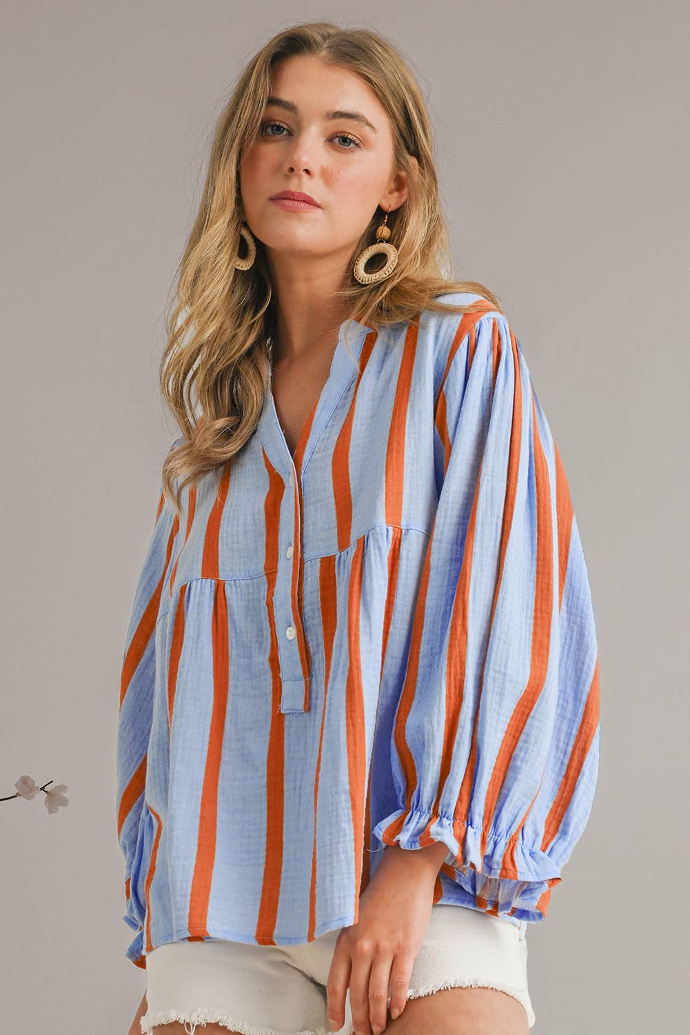 Textured Stripe Buttoned Front 100%Cotton Shirt | S-XL