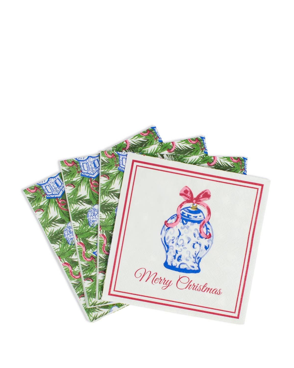 Chinoiserie Merry Christmas Cocktail Napkins White/Red/Blue 5x5