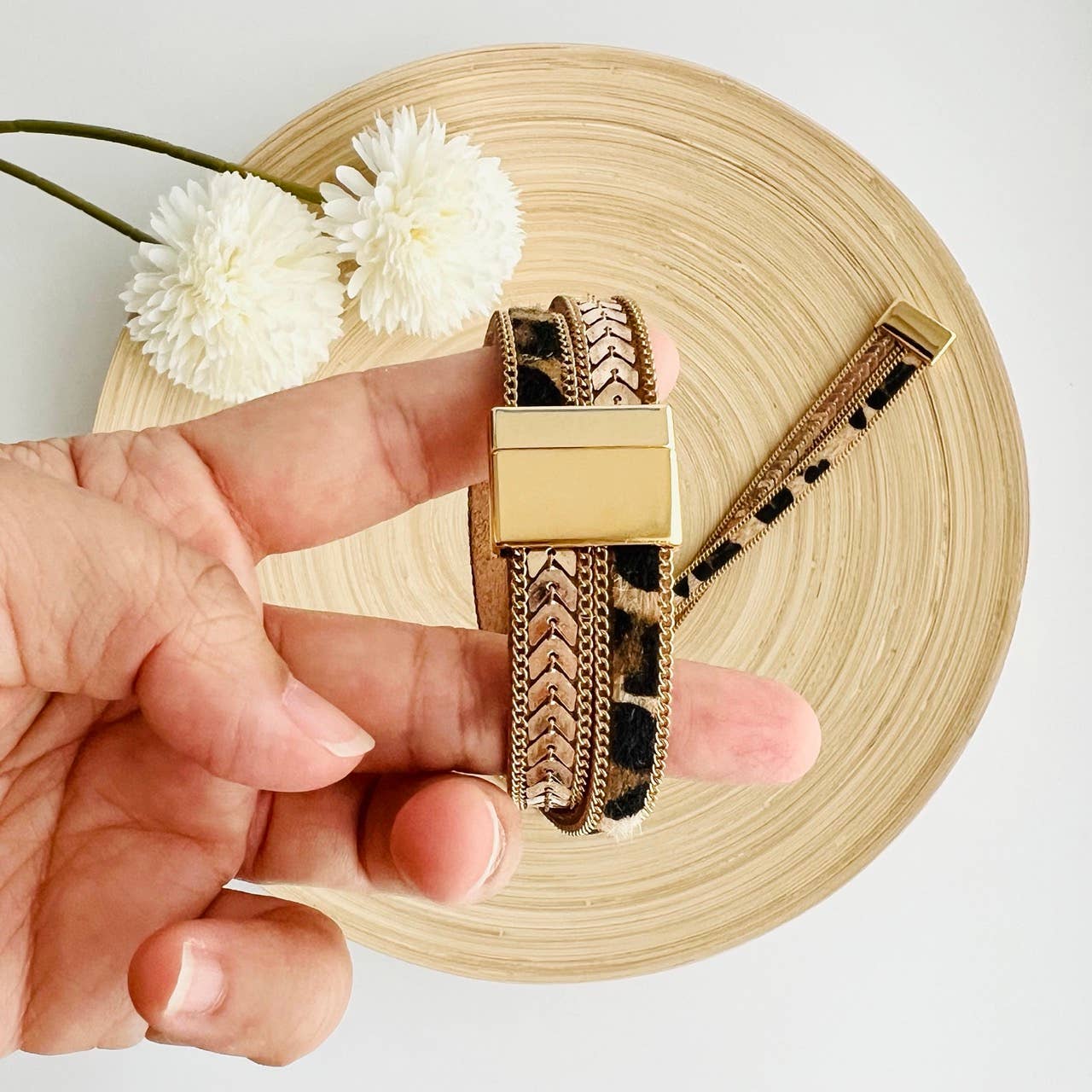 Gold Leopard Strap Bracelet | Magnetic Clasp | Boho Jewelry