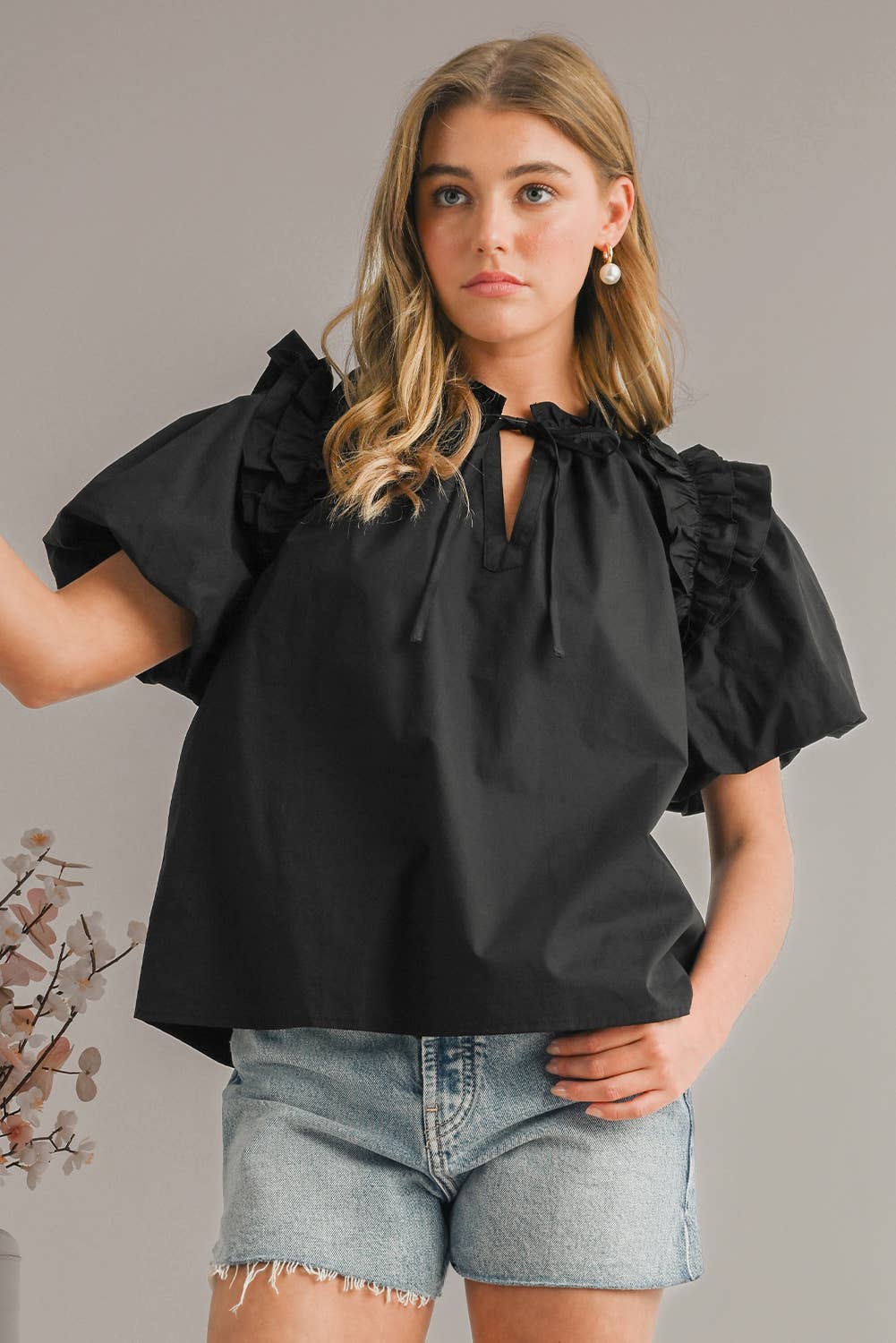 Ruffled Puff Short Sleeve Casual Blouse | S-XL
