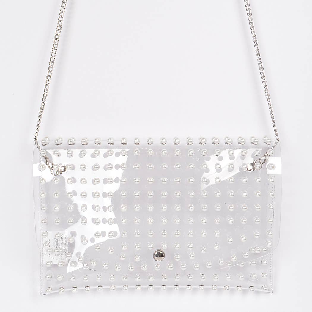 HPC3531 PEARL STUDDED TRANSPARENT ENVELOPE CLUTCH