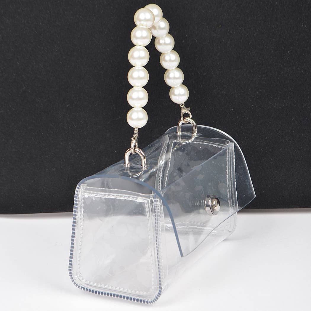 Transparent Pearl Handle Flap Bag