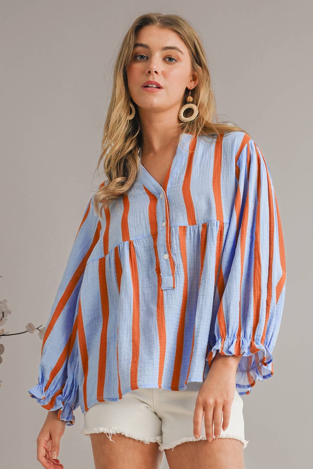 Textured Stripe Buttoned Front 100%Cotton Shirt | S-XL
