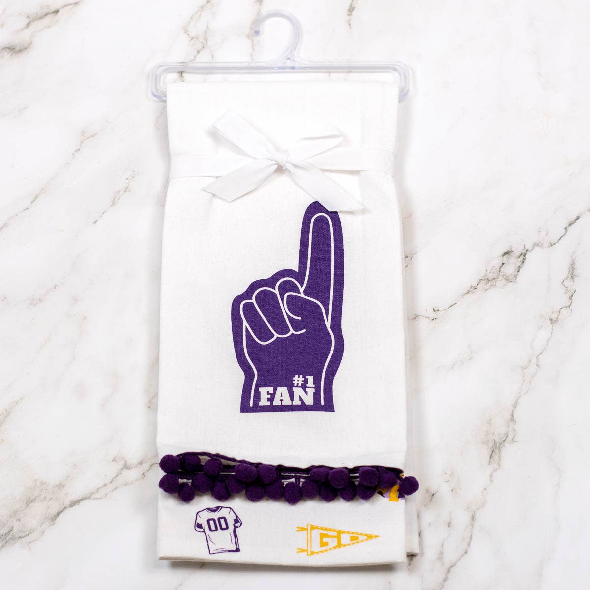 Football Fan Hand Towels White/Purple/Gold 20x28 Set of 2
