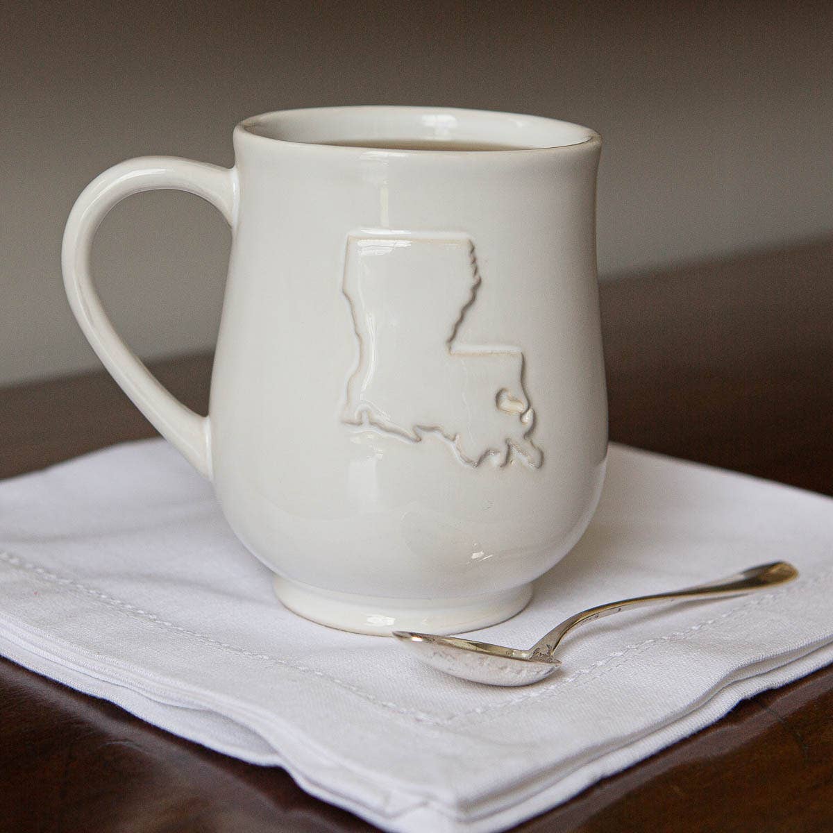 Louisiana Embossed Coffee Mug White 18oz.