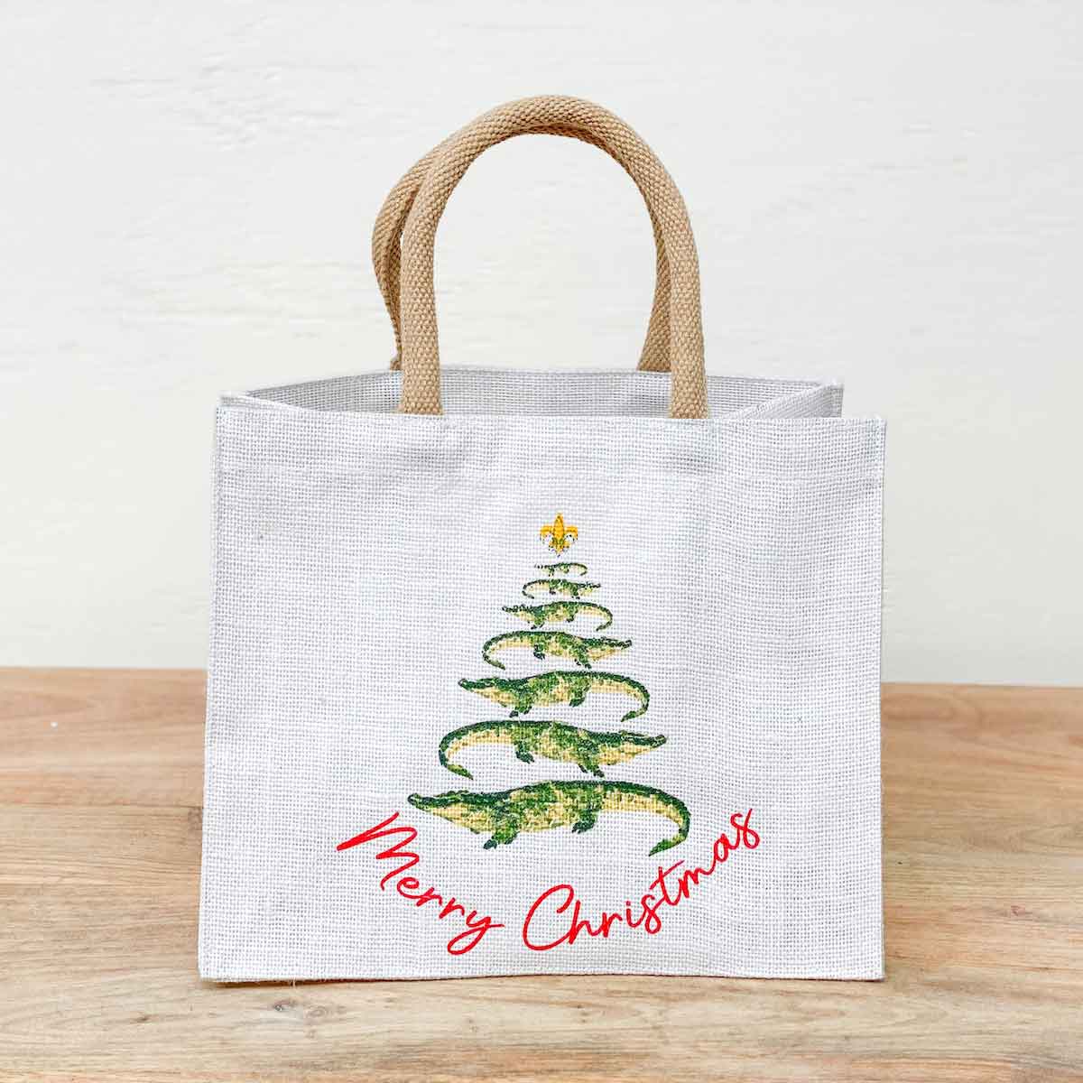 Gator Christmas Tree Gift Tote White/Green/Red 12x10x8
