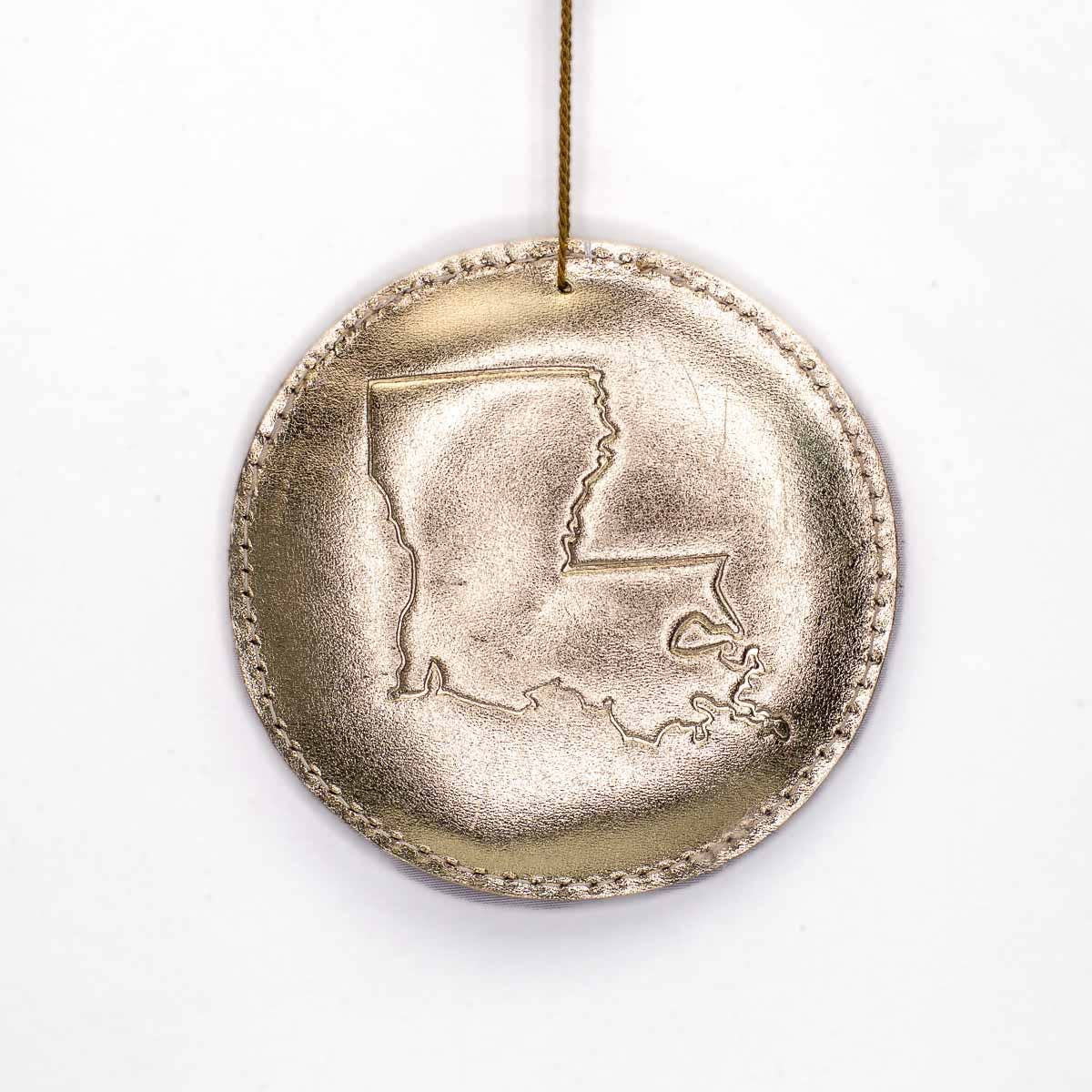 Louisiana Embossed Leather Ornament Gold 4"
