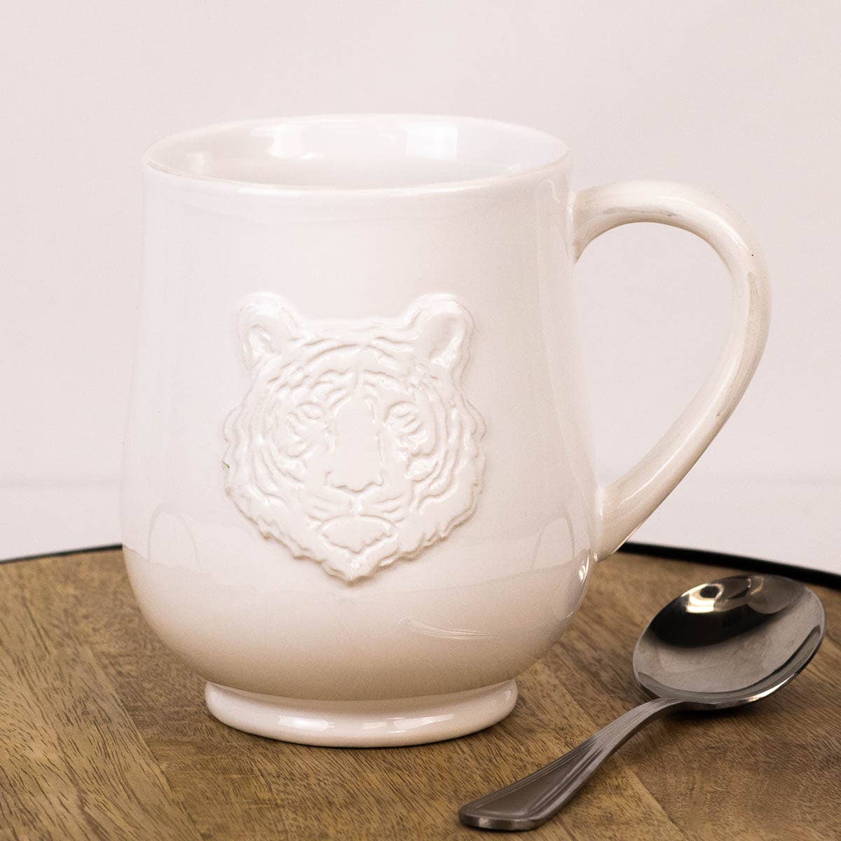 Tiger Embossed Coffee Mug White 18oz