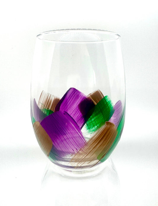 Mardi Gras | Stemless Wine Glasses | Wine Glasses | Painted