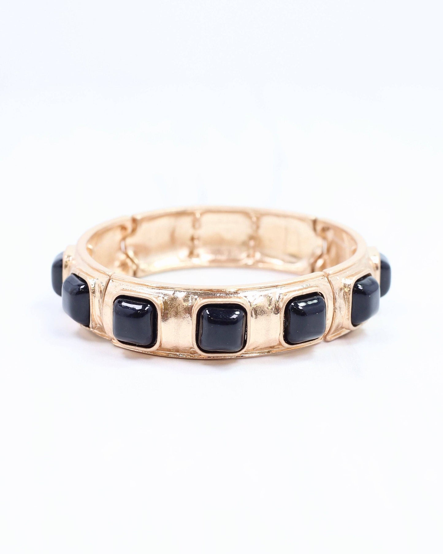 Allie Hammered Gold Stretch Bracelet Black