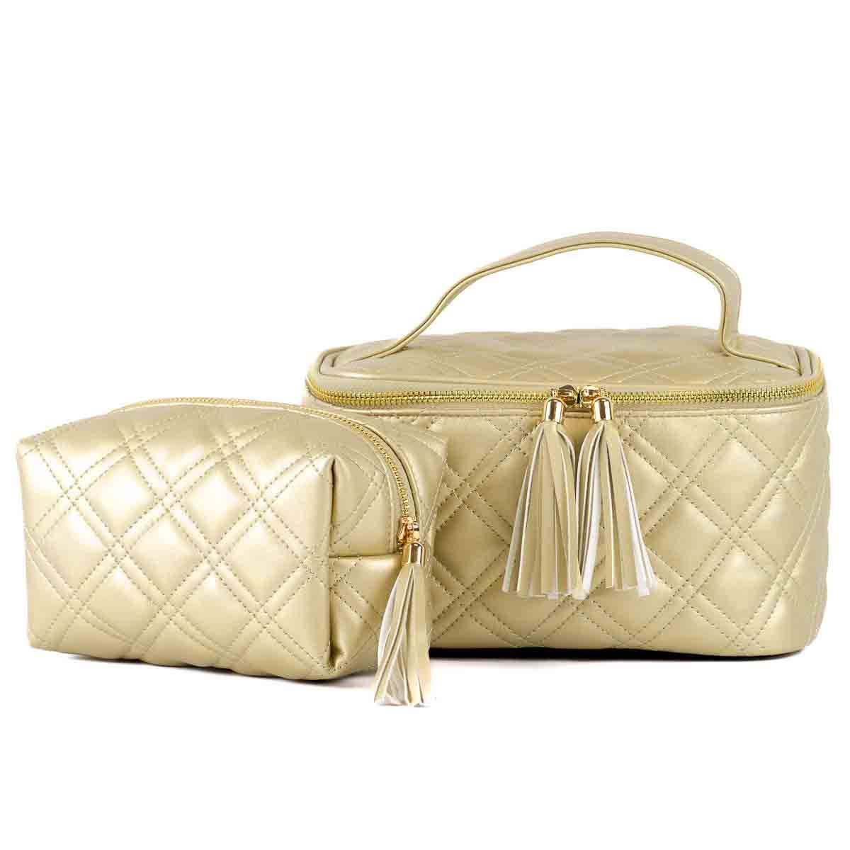 Brighton Quilted Cosmetic Bag   Gold   7.1x3.5x3