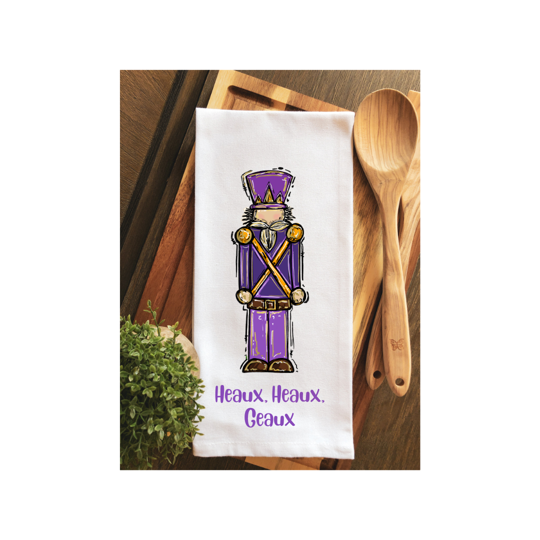 Purple & Gold Heaux, Heaux, Geaux Nutcracker Tea Towel