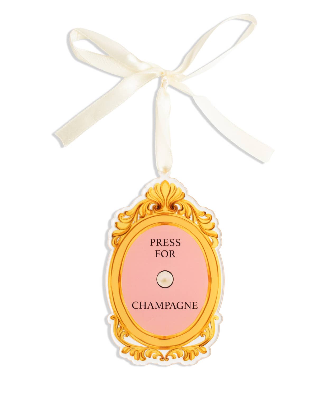 Press For Champagne Acrylic Ornament   Pink/Gold    2.5x4