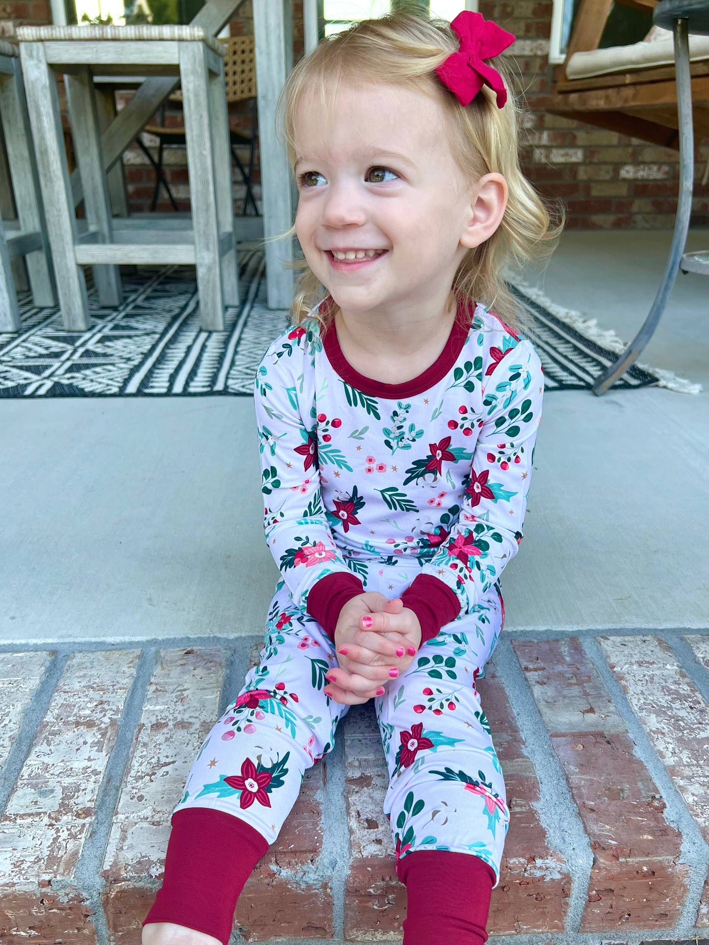 Christmas floral, girls clothing, girls pajamas