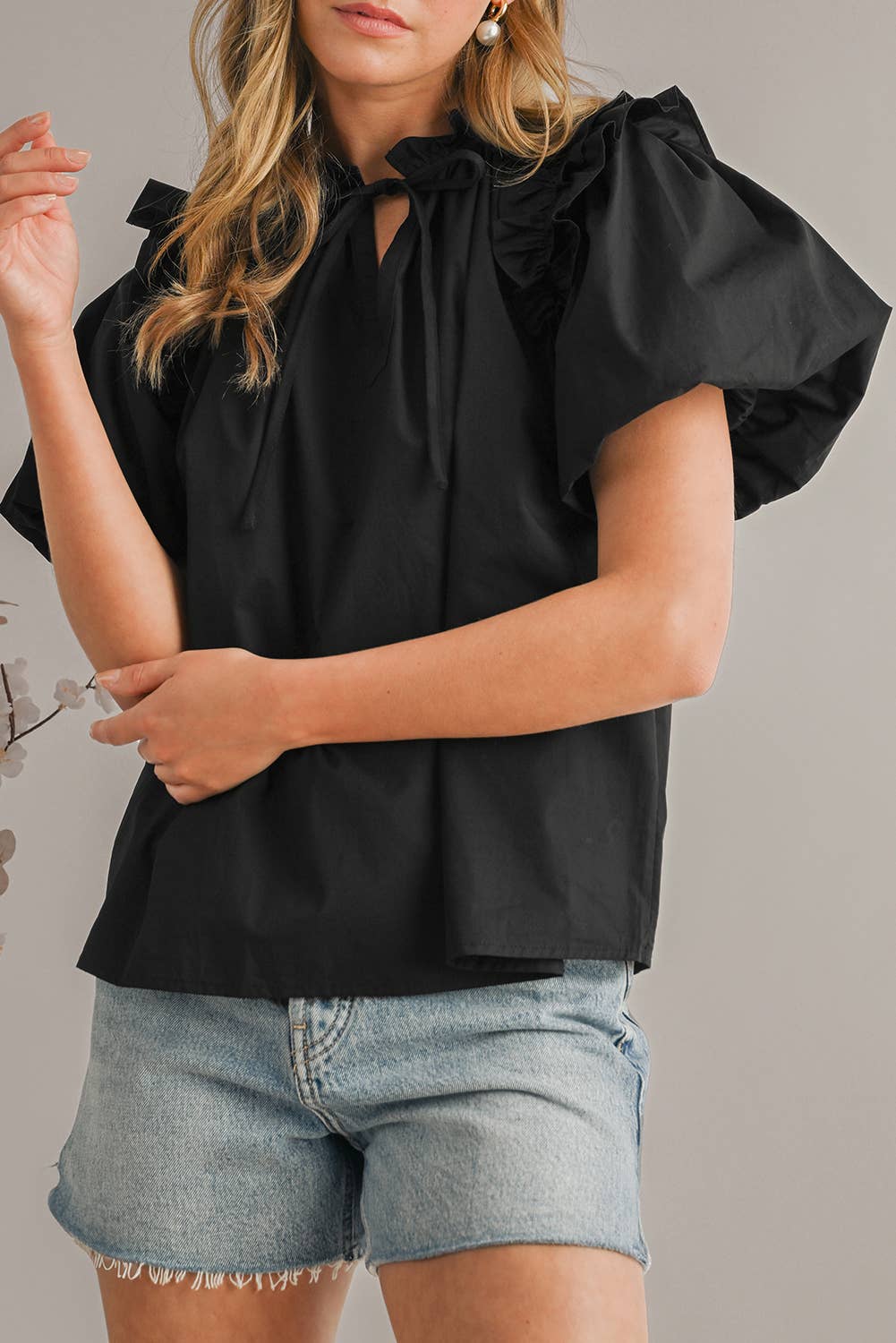 Ruffled Puff Short Sleeve Casual Blouse | S-XL