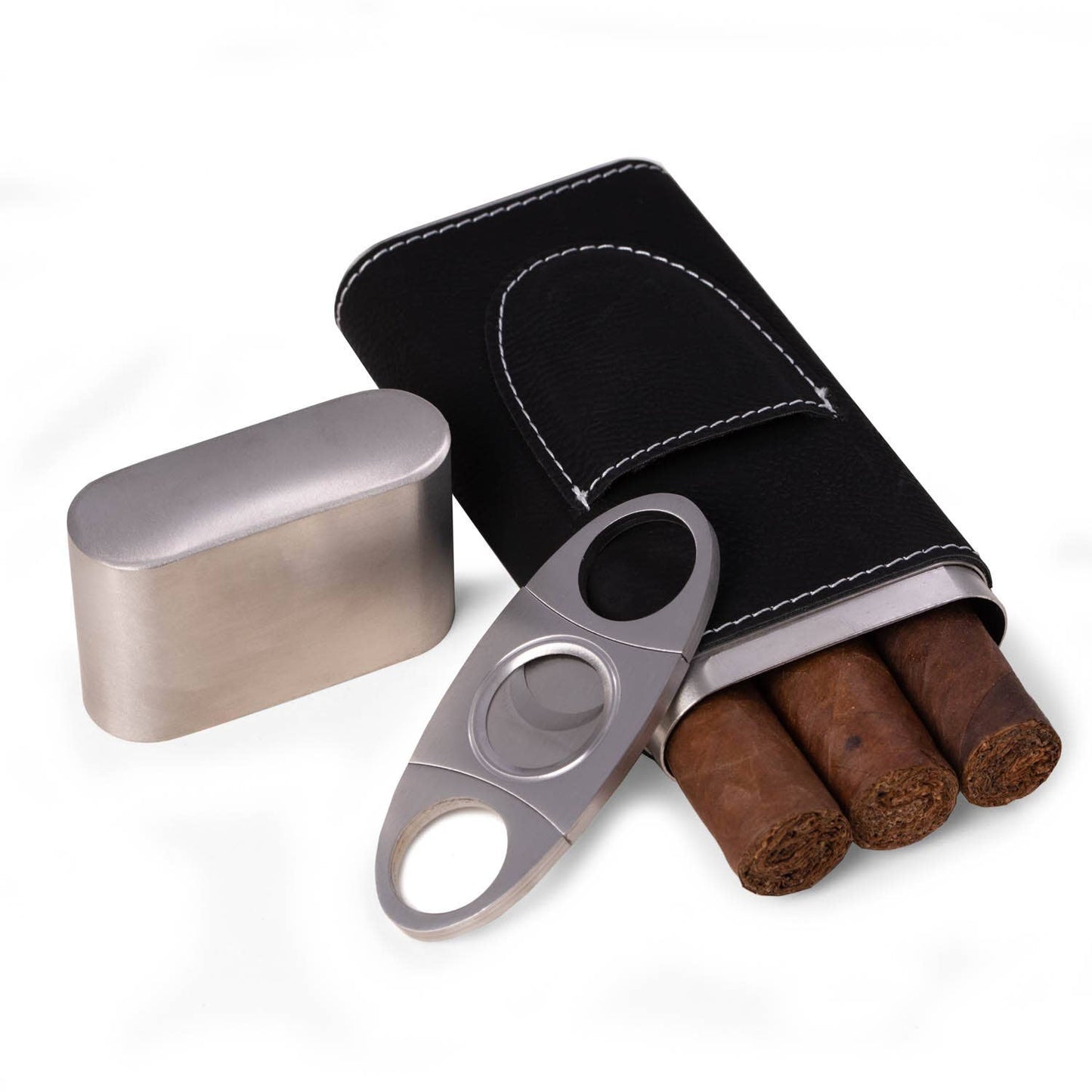 Harrison Leather and Steel Cigar Case with Cutter