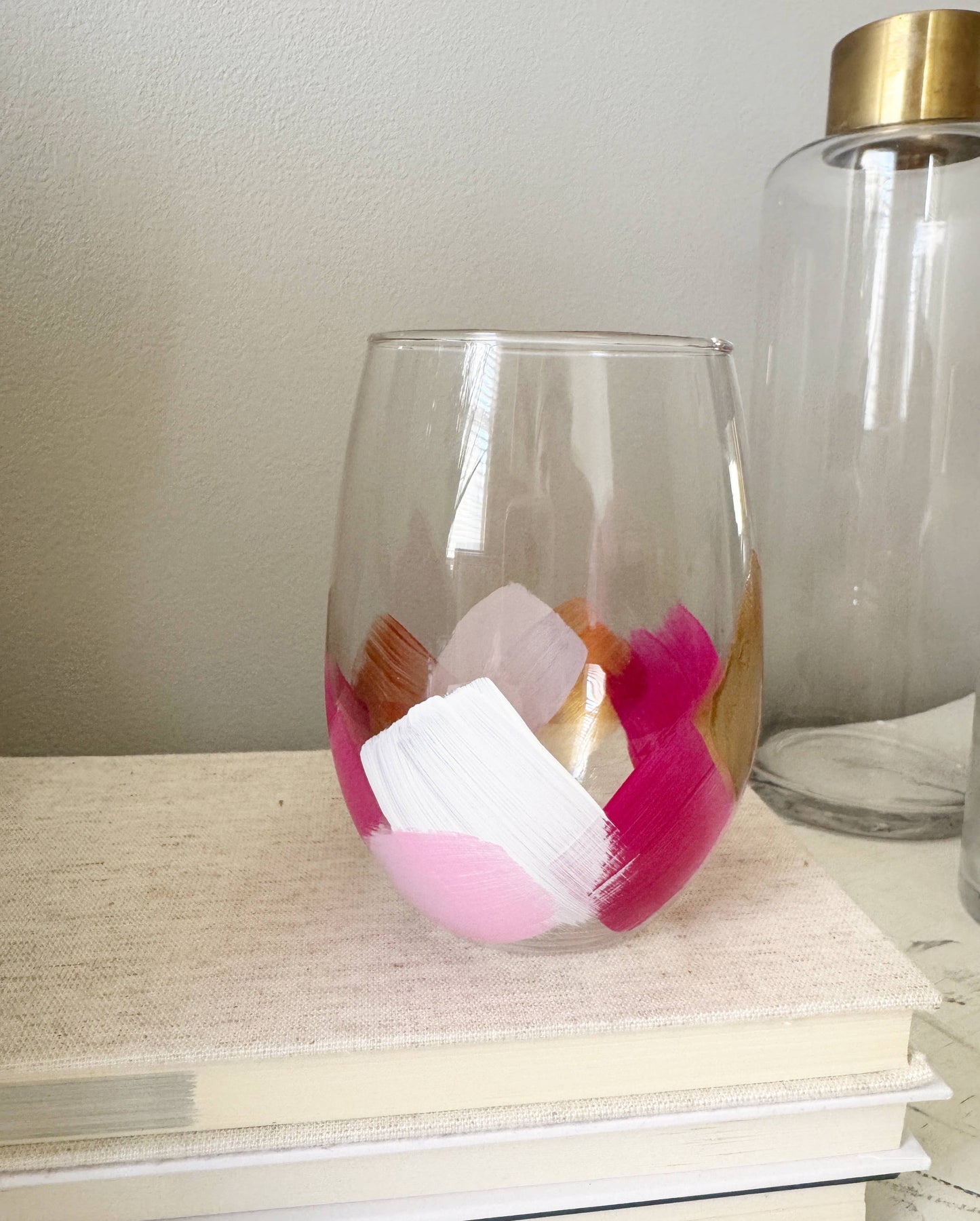 Pink & Gold | Hand-Painted | Wine Glasses | Courage | Heart