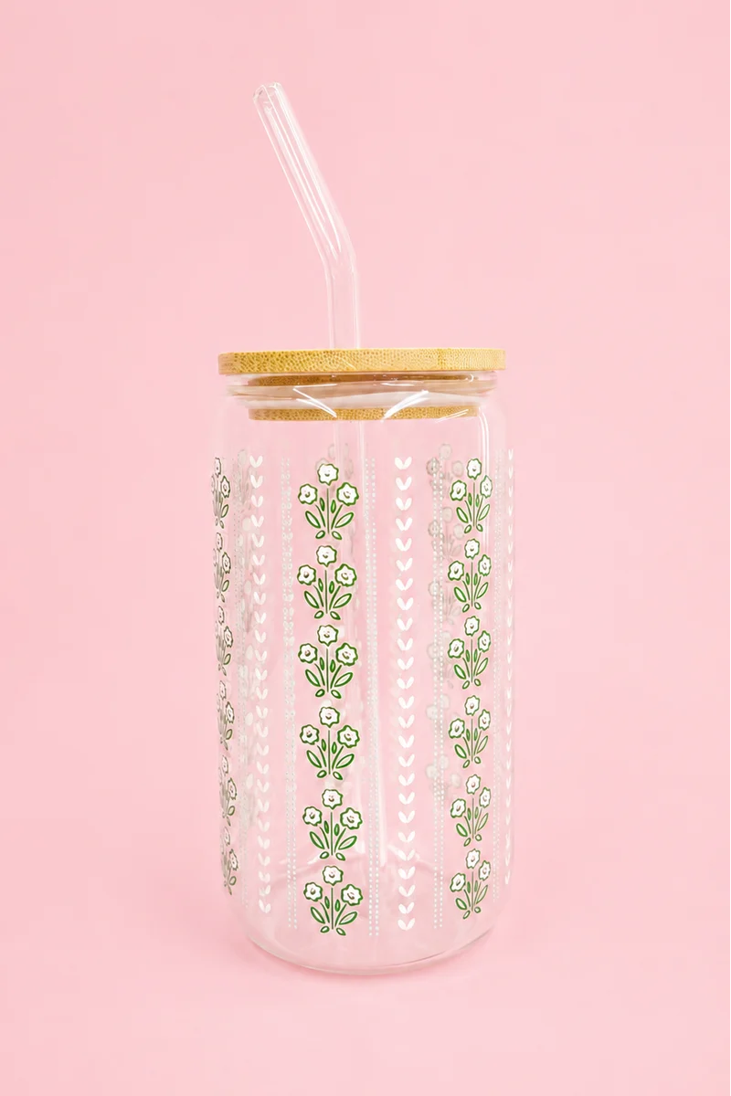 Hedge & Petal Latte Glass with Straw and Lid
