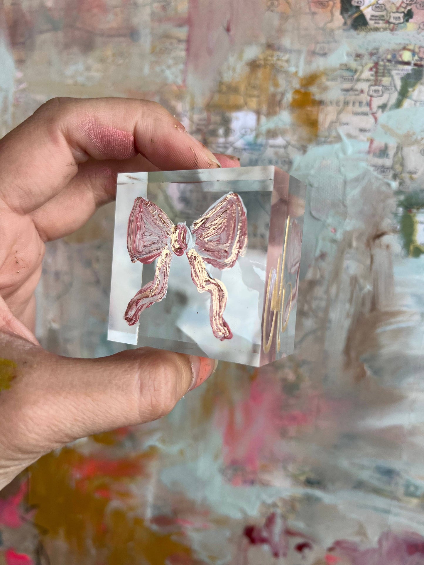 Pink Bow Lucite Block
