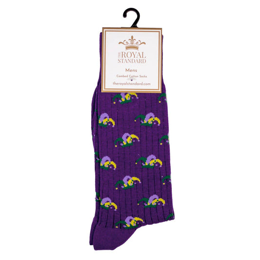 Men's Mardi Gras Jester Socks   Purple/Green/Yellow   One Size