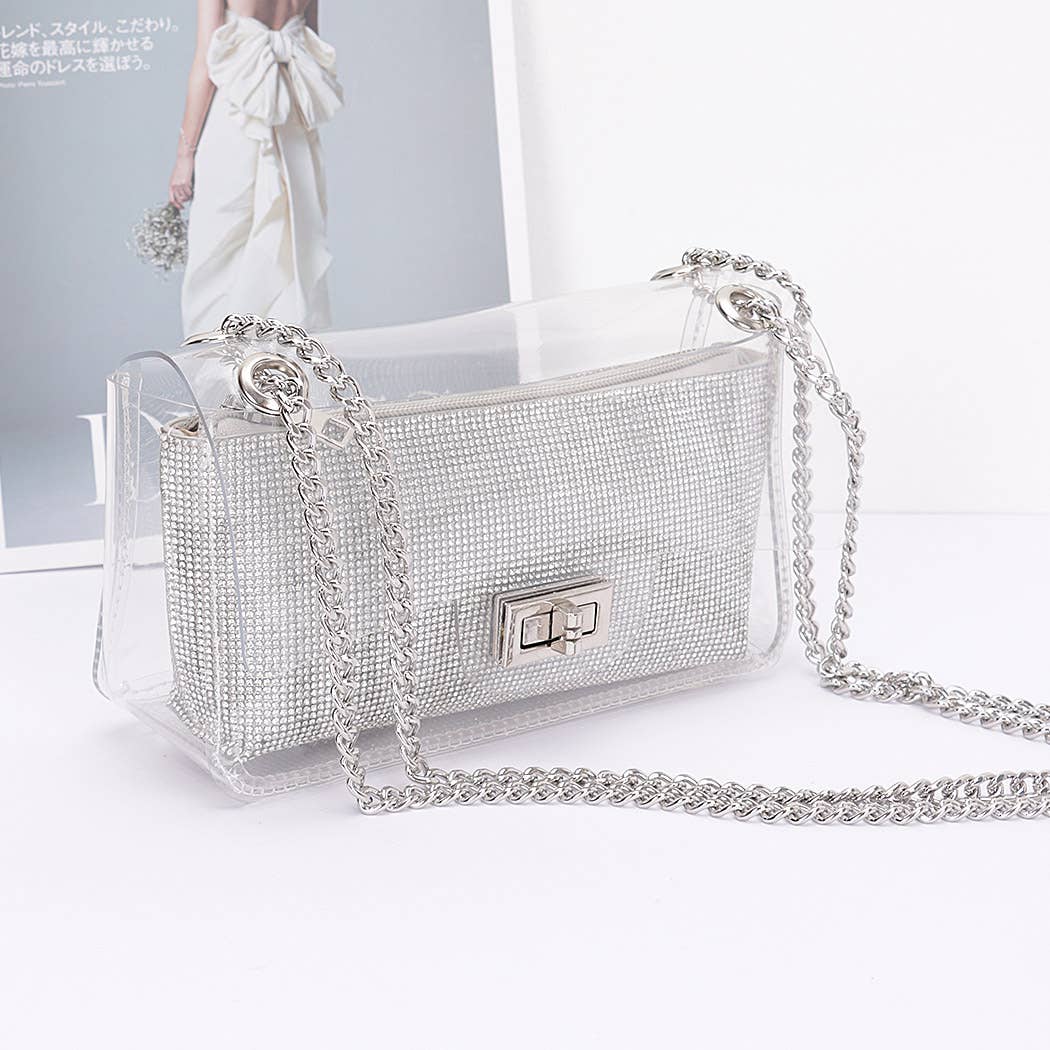 Transparent Crossbody Bag W/Rhinestone Clutch