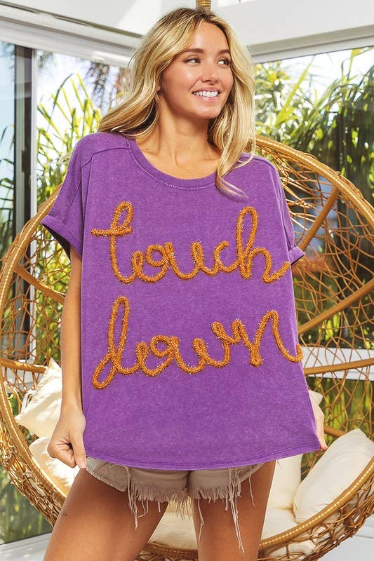 Touchdown Metallic Letter Vintage Washed Top