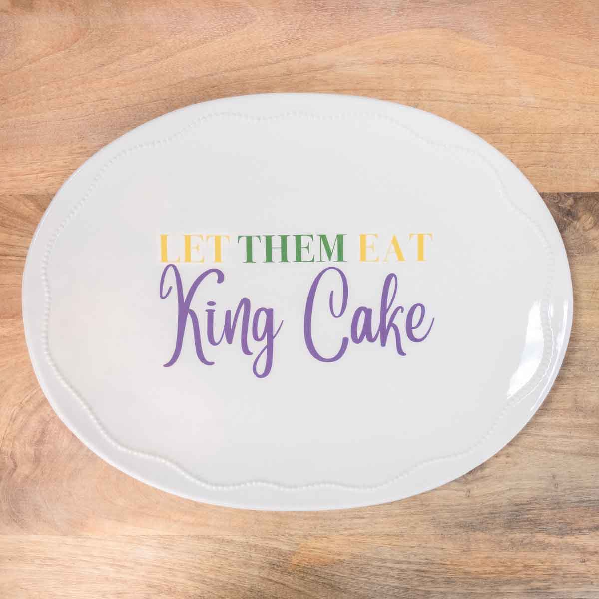 Let Them Eat King Cake Platter    White/Purple/ Green/Yellow   16x12