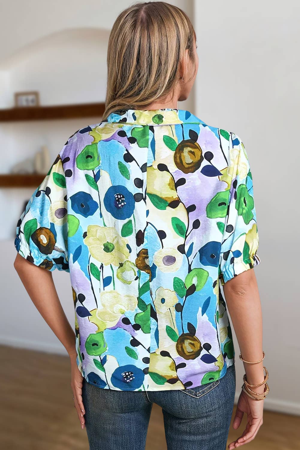 Floral Print Slit V Neck Blouse | S-XL