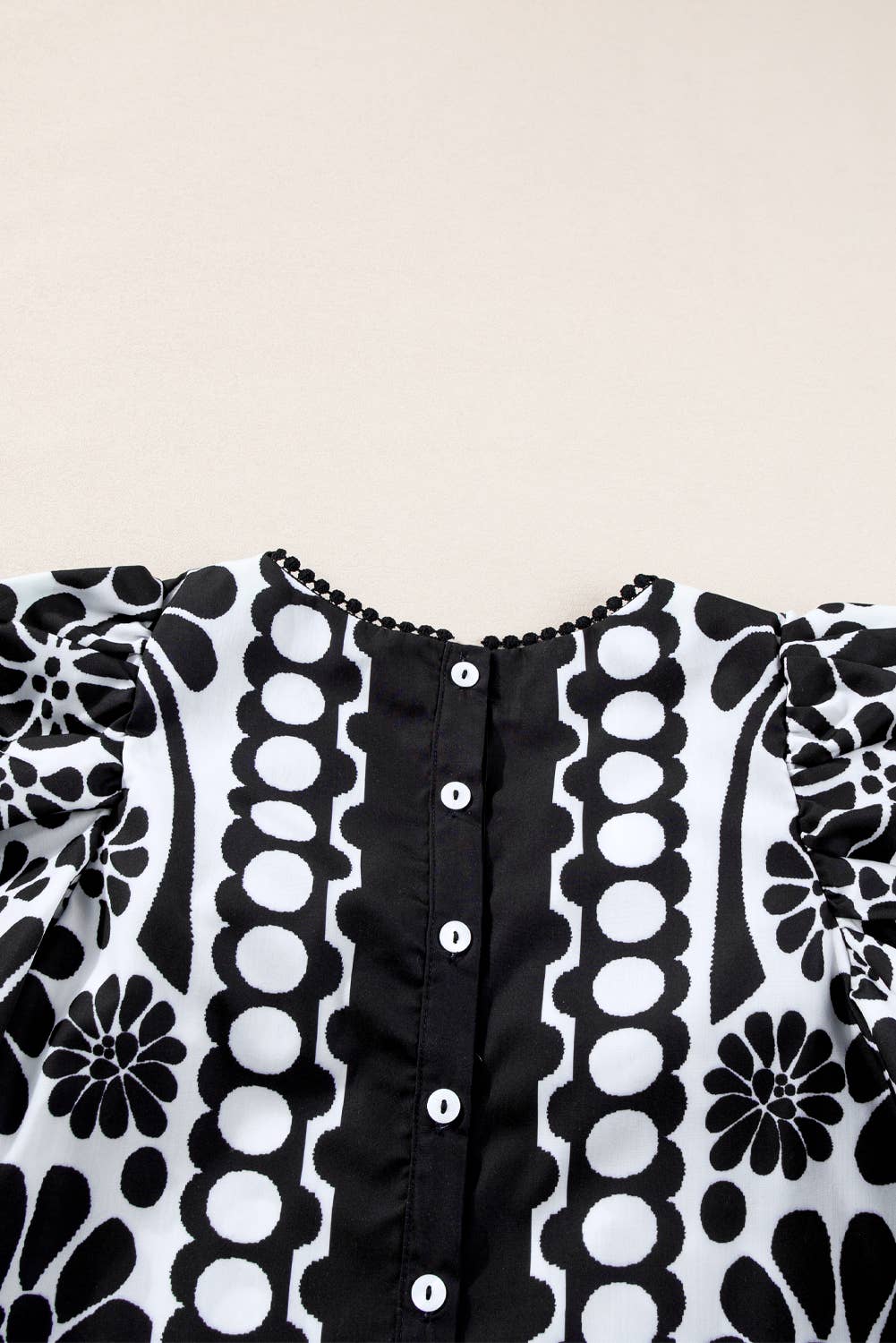 Women Printed Puff Sleeve Buttoned Back Blouse  | S-XL