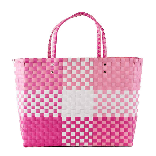 Heather Woven Beach Tote   White/Pink   17x14x5