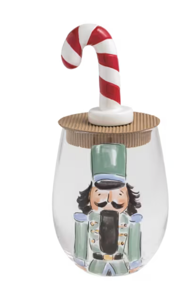 Green Nutcracker Wine Glass and Stopper Set