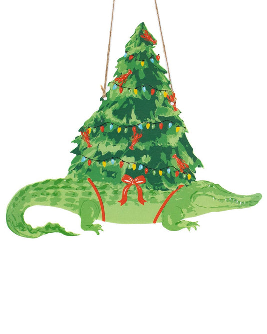 Christmas Alligator Door Hanger   Green/Multi   19.75x17