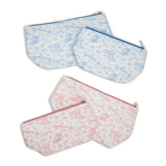 Animal Toile Set of 2 Pouches in 2 Sizes Asst 2 Colors