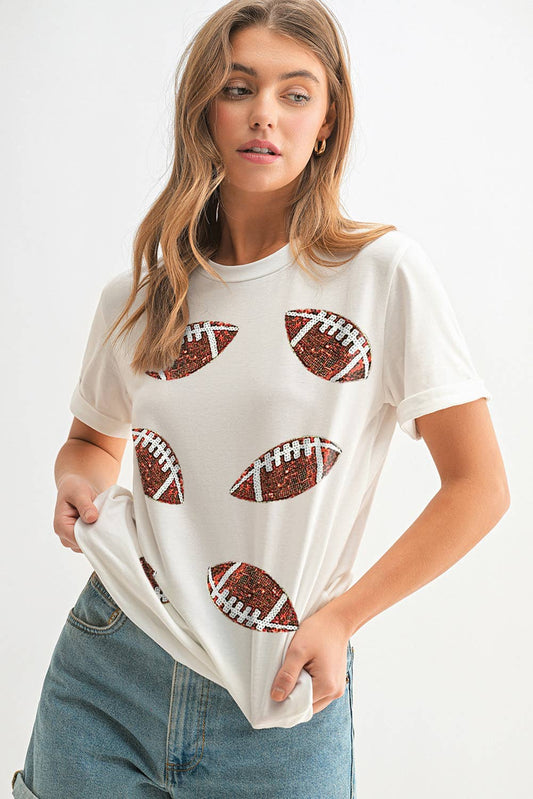 Rugby Football Sequin Patch Graphic T-Shirt