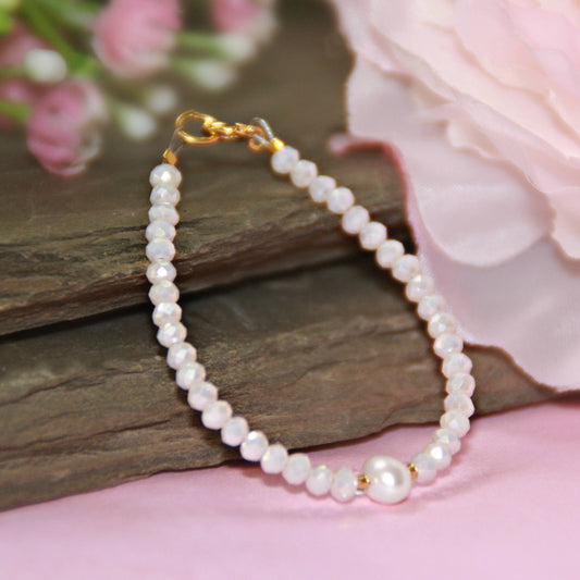 Opaque Pink and Pearl Infant 4.5" Bracelet   CJ-146-4