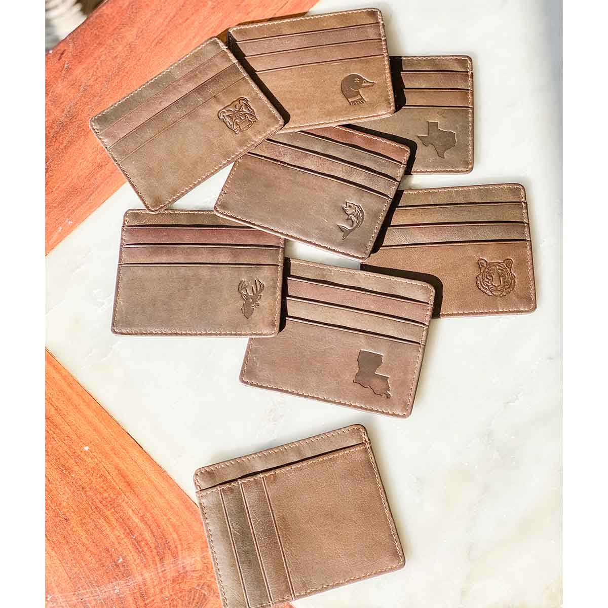 Tiger Leather Embossed Slim Wallet   Dark Brown   3.5x4