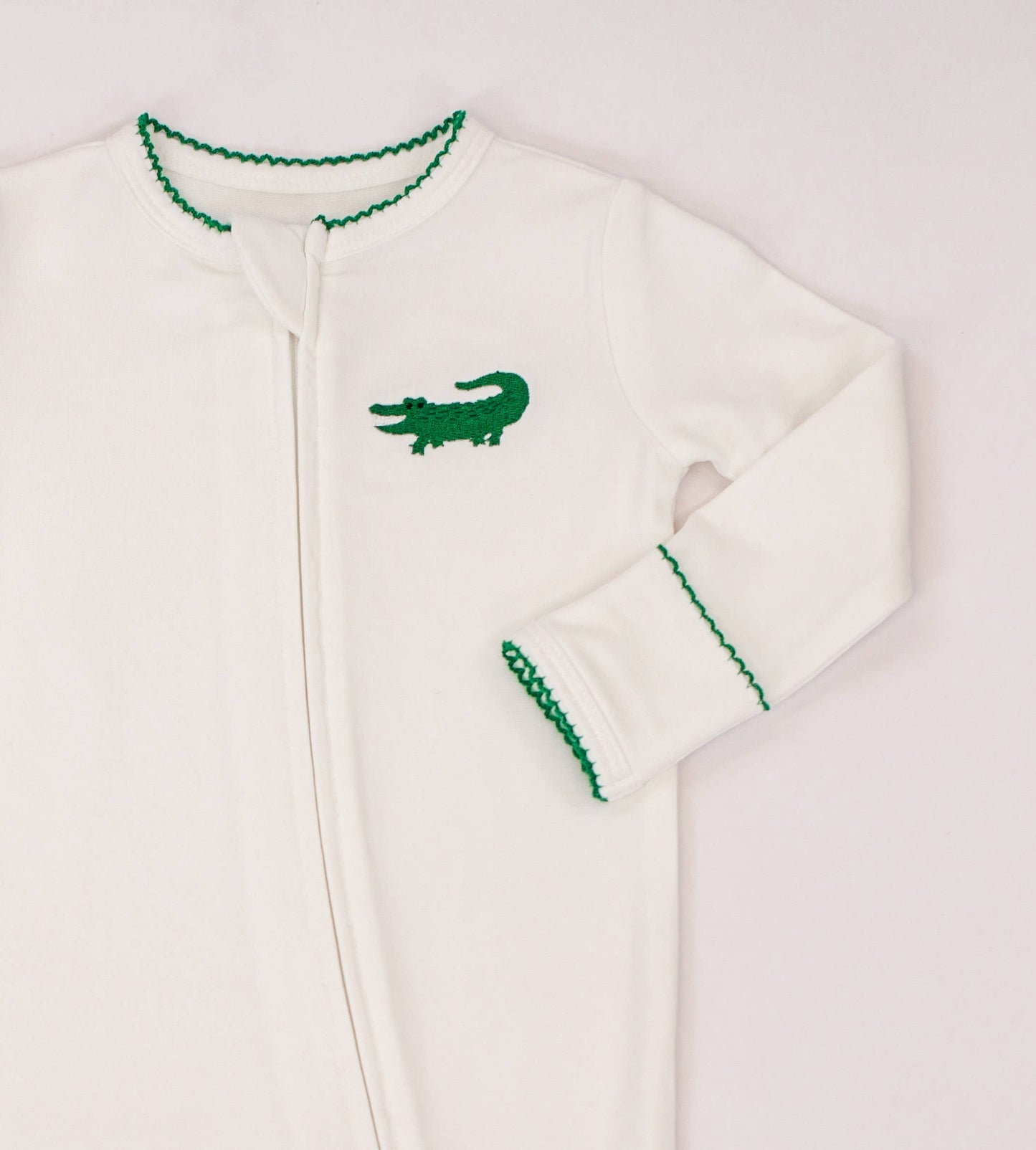 Pip Embroidered Zip Romper -Alligator