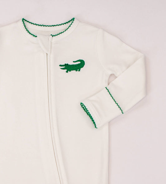 Pip Embroidered Zip Romper -Alligator