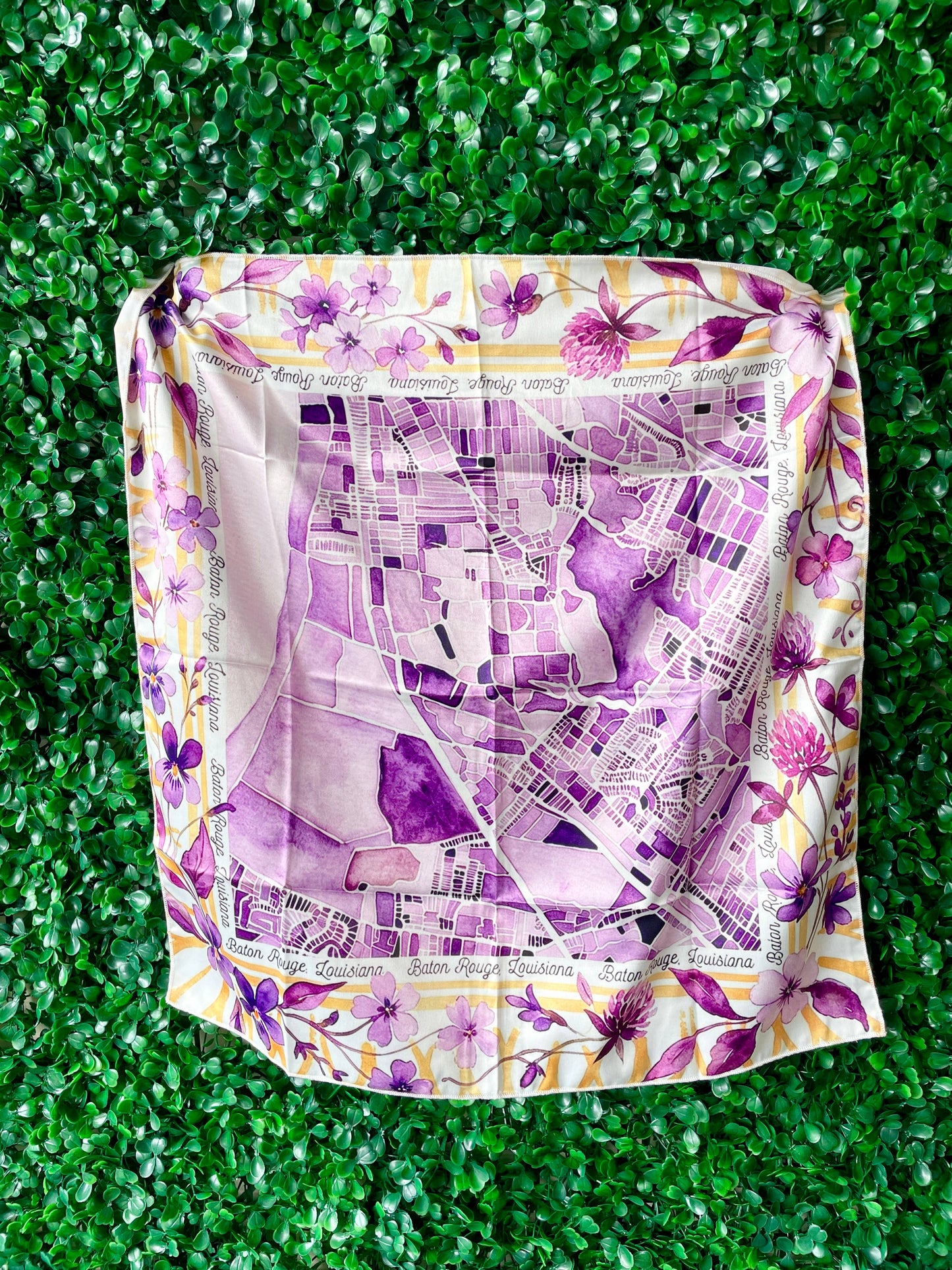 Watercolor Scarf - Baton Rouge Map - Purple & Yellow