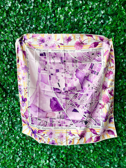 Watercolor Scarf - Baton Rouge Map - Purple & Yellow